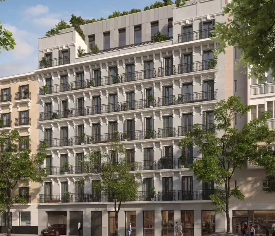 Fahcada modernista de la propiedad ubicada en el distrito de Chamberí