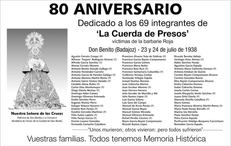 80 aniversario dedicado a los integrantes de "La cuerda de presos"