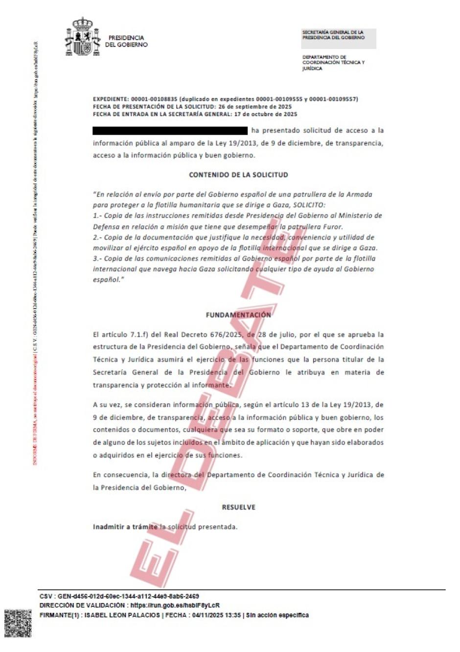 Resolución de Presidencia del Gobierno del 4 de noviembre