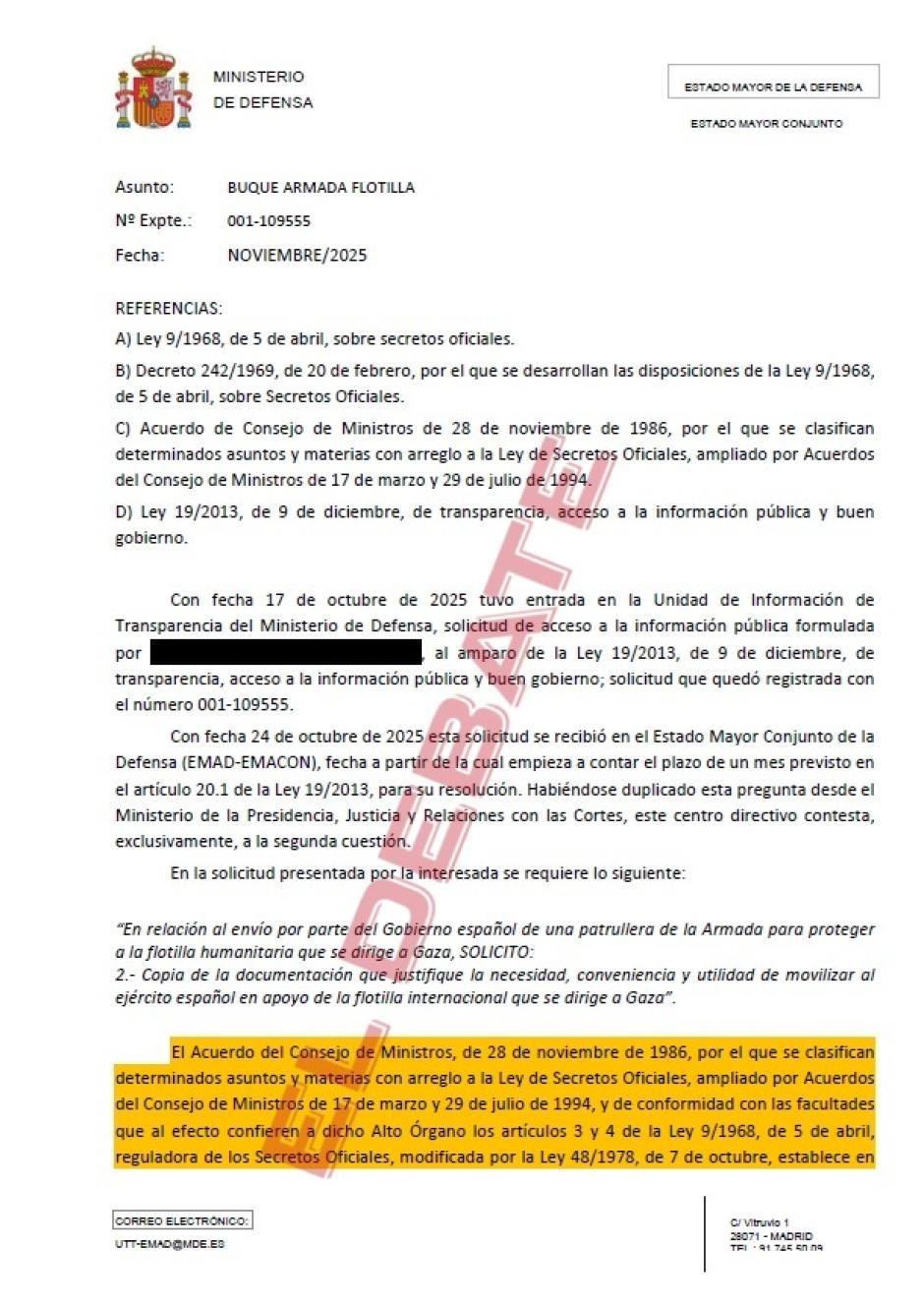 Resolución del Ministerio de Defensa del 4 de noviembre