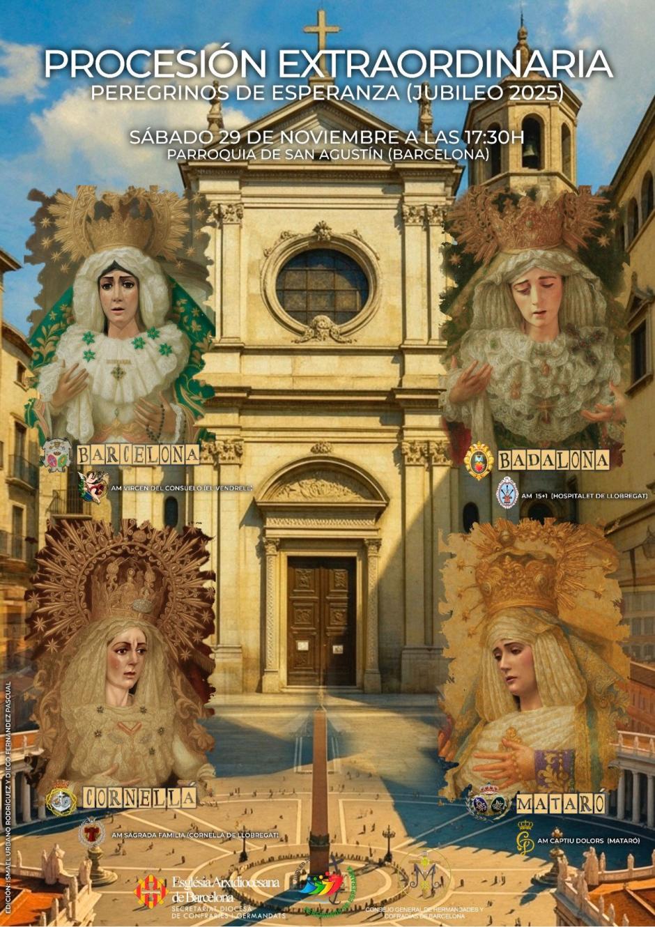 Cartel promocional de la procesión, con las cuatro imágenes marianas