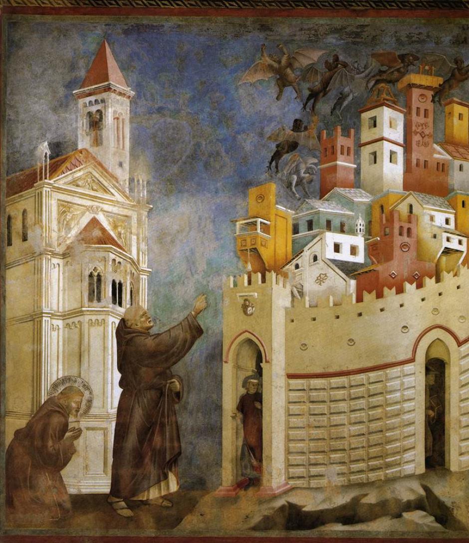 San Francisco de Asís expulsa a los demonios de Arezzo, fresco de Giotto.
