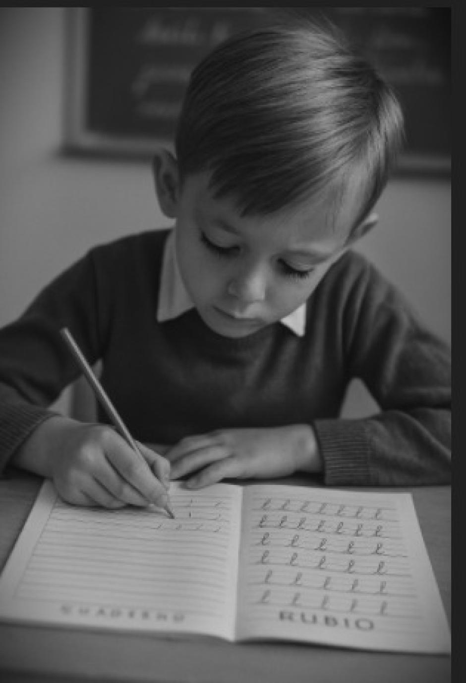 Un niño con un cuaderno Rubio