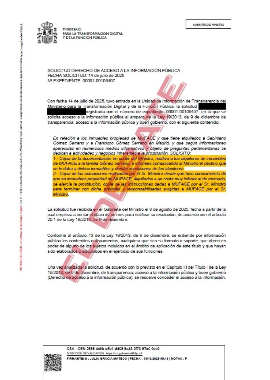 Resolución del Ministerio para la Transformación Digital del 10 de octubre 1