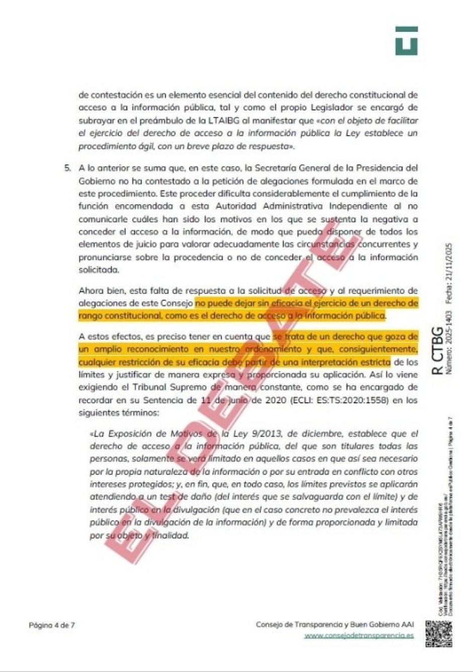 Resolución del CTBG 2025-1403 de 21 de noviembre