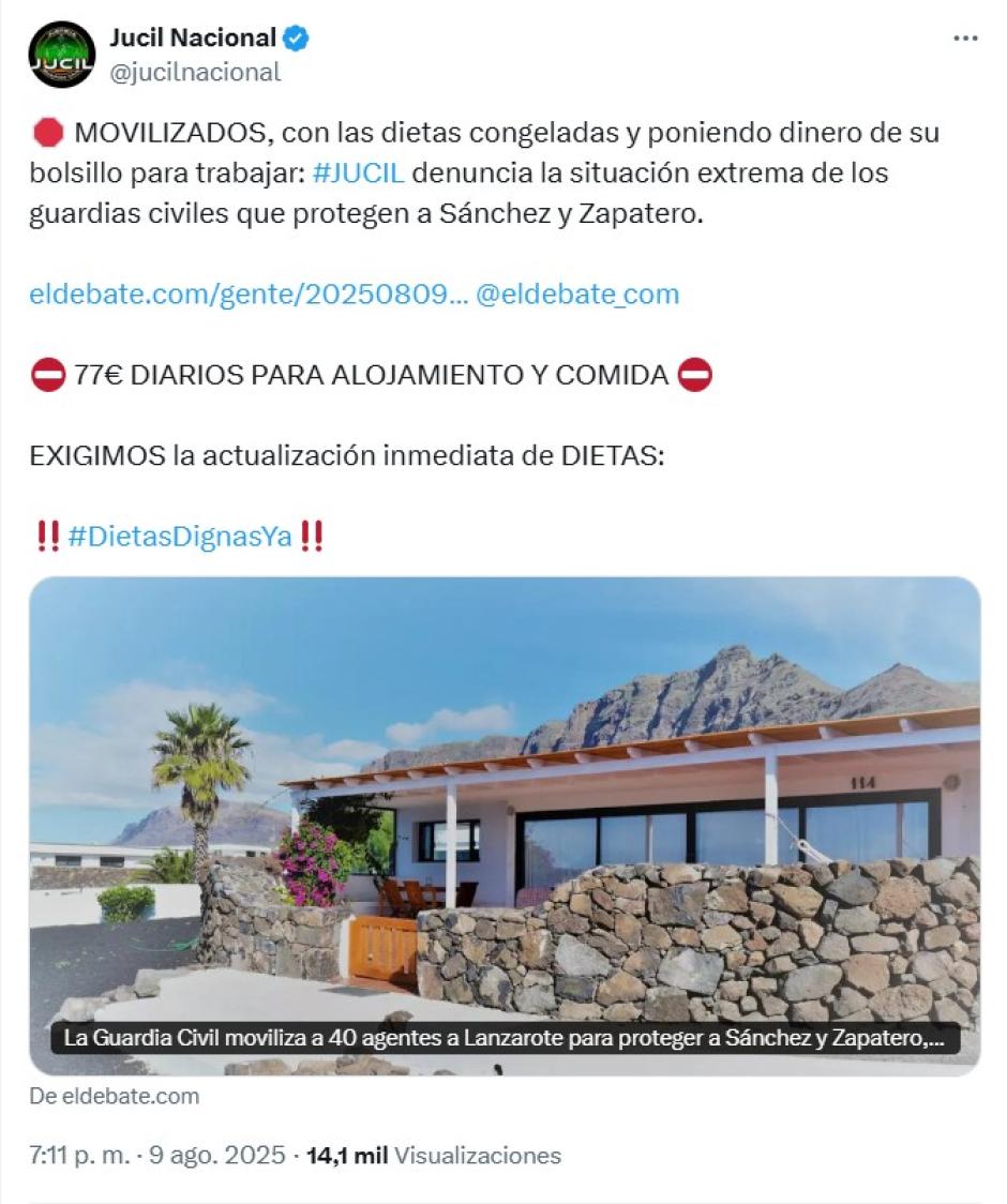 Tuit publicado por el sindicato policial Jucil haciéndose eco de una información de El Debate