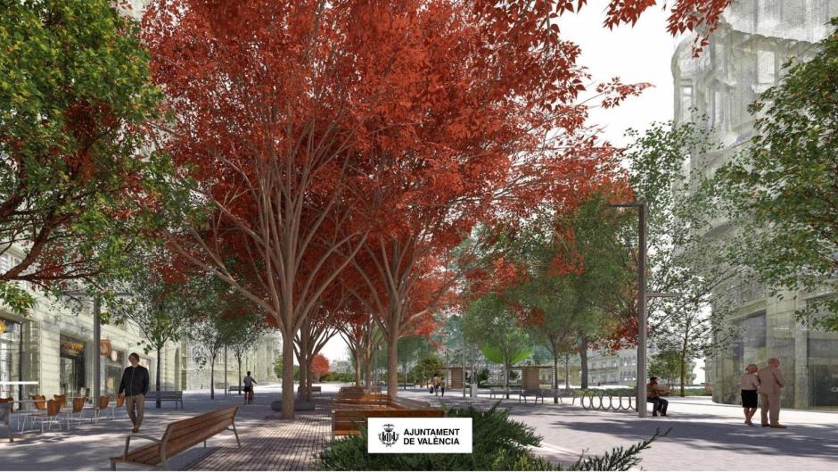 Imagen del proyecto de la reurbanización de la Plaza del Ayuntamiento de Valencia