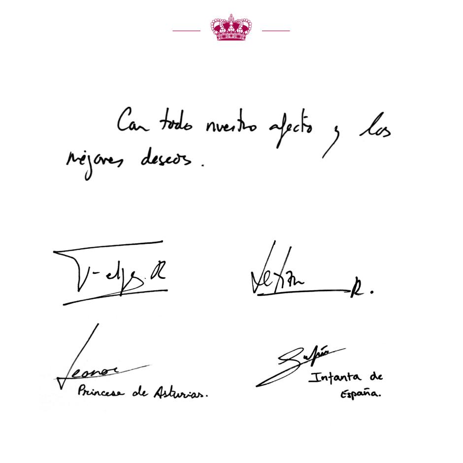 Anotación a mano y firmas de los Reyes y sus hijas