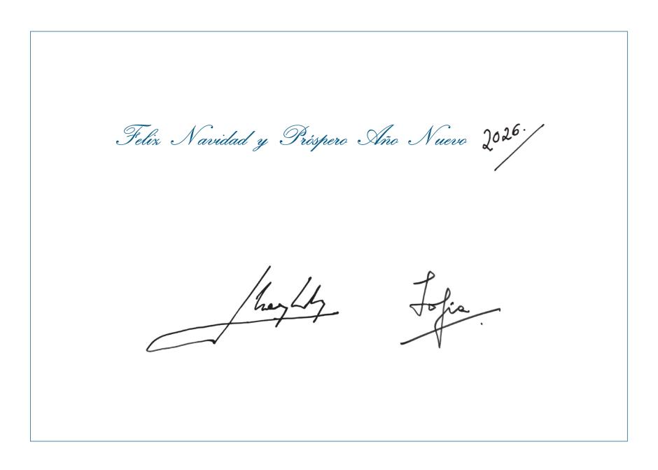 Felicitación y firmas de Don Juan Carlos y Doña Sofía sin la R de Reyes