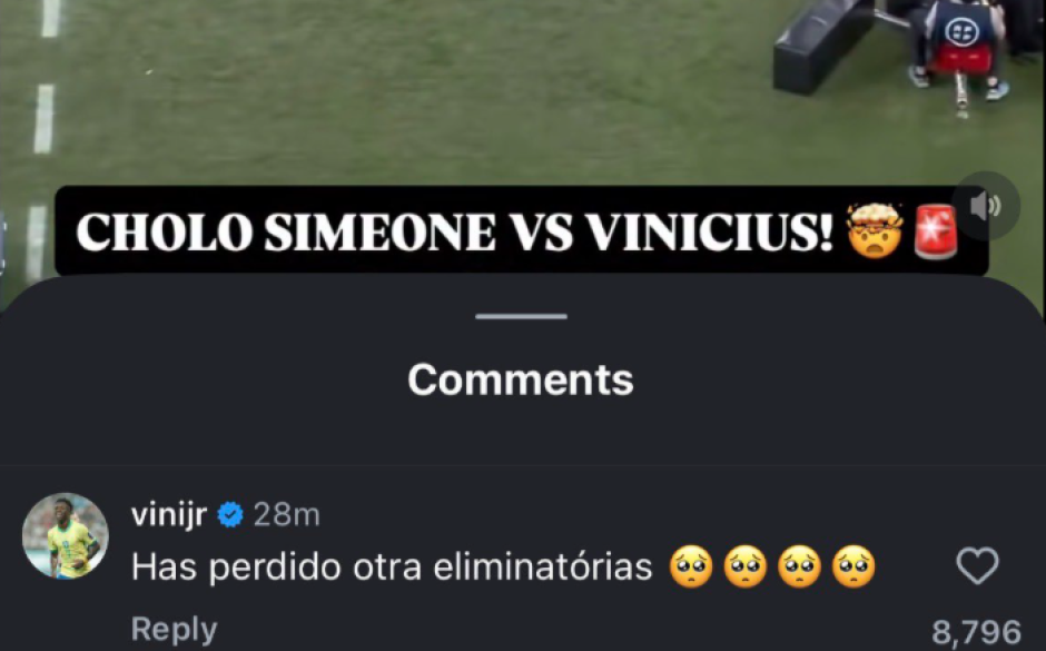 Mensaje de Vinicius en Instagram a Simeone tras la semifinal de la Supercopa de España