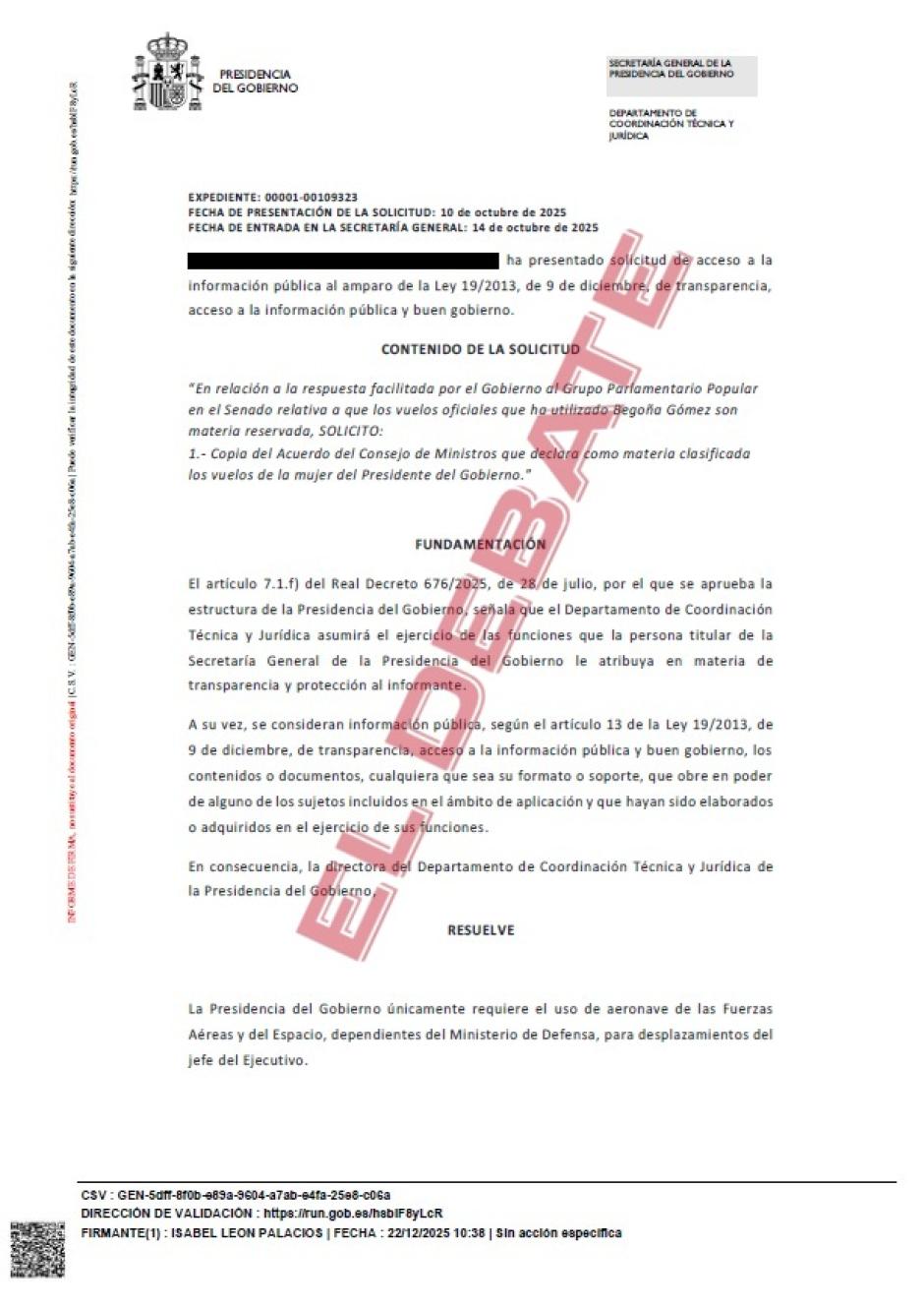Resolución de Presidencia del 22 de diciembre de 2025