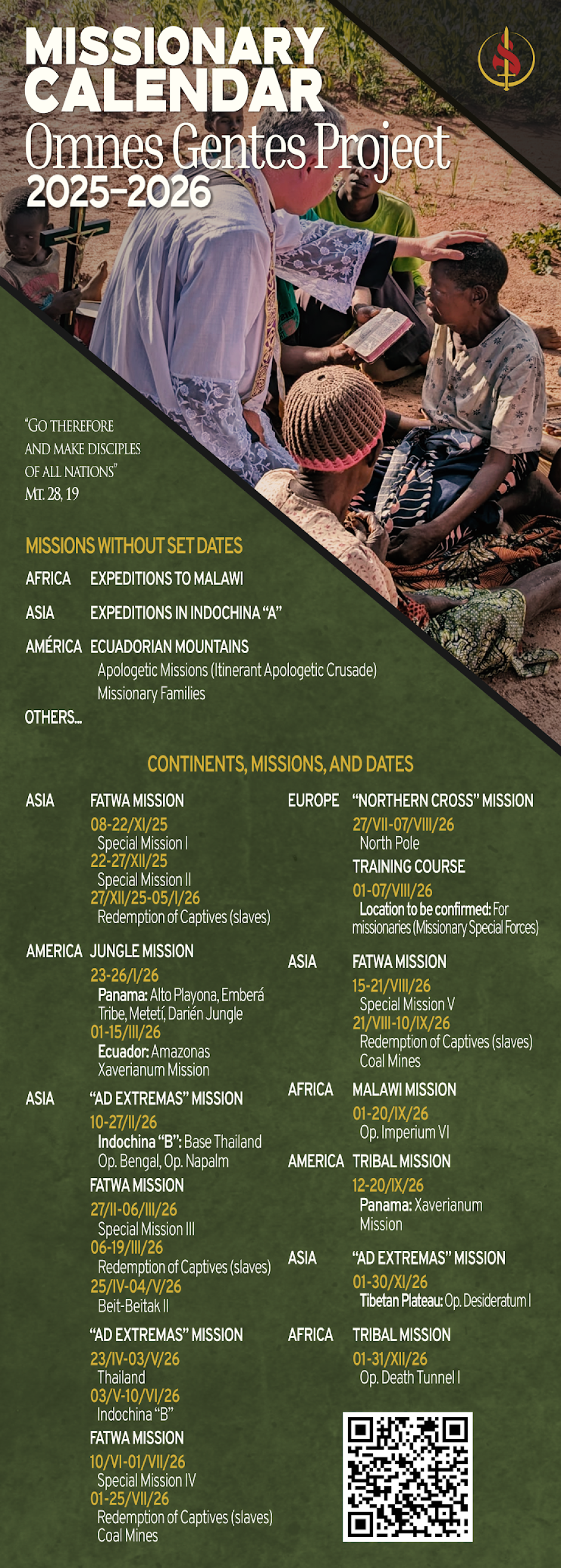 Calendario de las misiones que OGP llevará a cabo este año