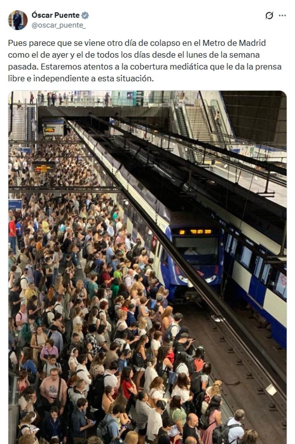 El tuit que difundió Óscar Puente