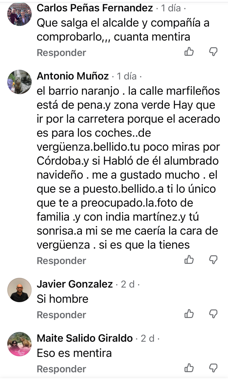 Comentarios en la red social Facebook
