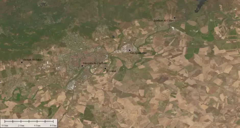 La posible ubicación de Madinat al Zāhira en el extremo este de Córdoba