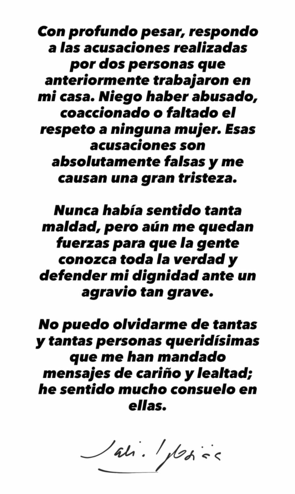 Comunicado Julio Iglesias