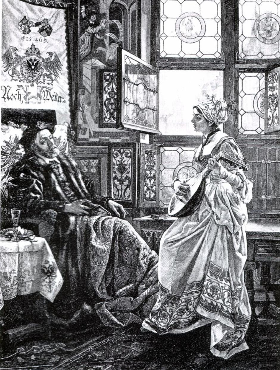 Carlos V y Barbara Blomberg, en un grabado