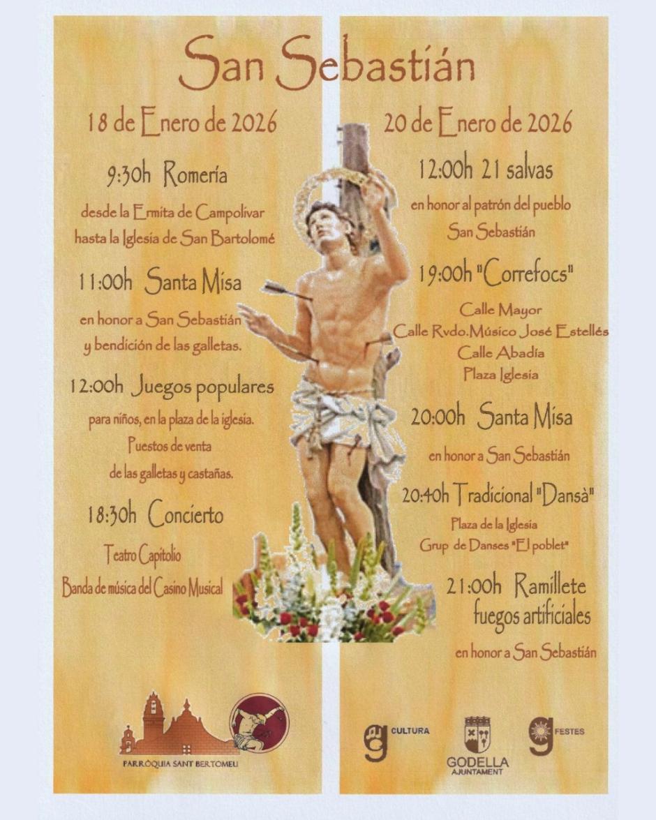 Programa de actos con motivo de la fiesta de San Sebastián en la localidad valenciana de Godella.