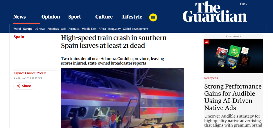 "Un periodista de la radio pública RNE que viajaba en uno de los trenes dijo que el impacto se sintió como un terremoto. Los pasajeros utilizaron martillos de emergencia para romper las ventanas de los vagones y salir", recogía este diario británico.