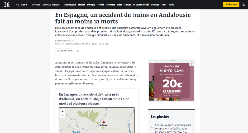 A primera hora de la noche, el diario francés 'Le Monde' recurría a un mapa con la ubicación del suceso ante la falta de imágenes nítidas.