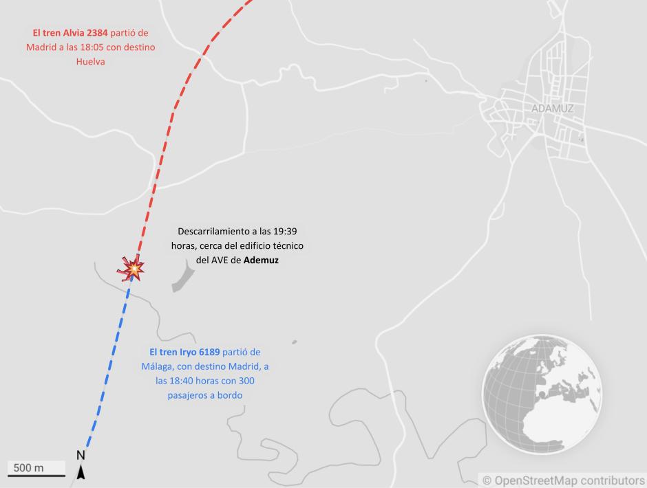 Imagen del mapa donde colisionaron los 2 trenes