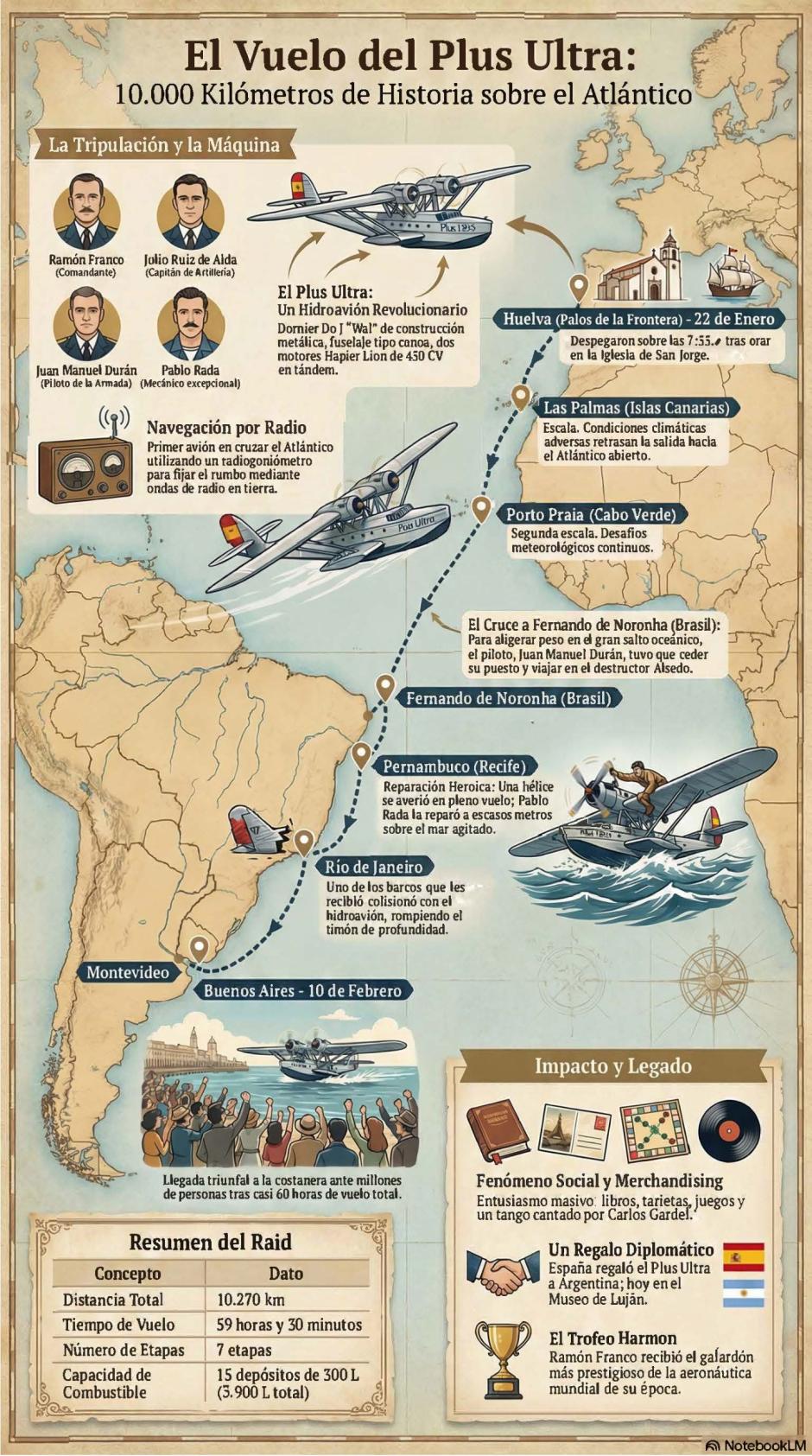 Infografía sobre la gesta Plus Ultra creada con la ayuda de NotebookLM