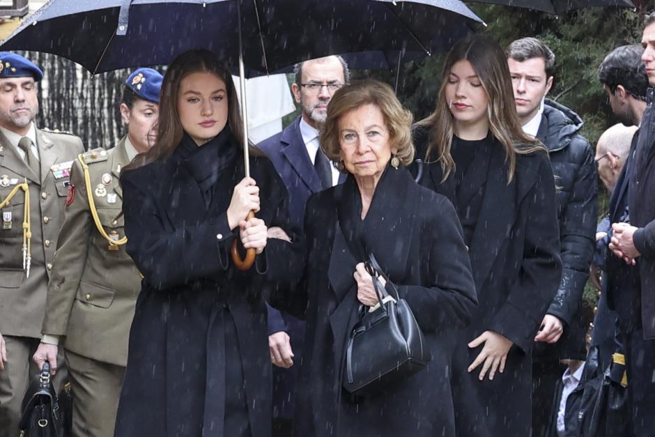 Spanish Emeritus Queen Sofia of Greece, Princess Leonor de Borbon and Princess Sofia de Borbon during burial of Irene of Greece in Madrid on Saturday, 17 January 2026.