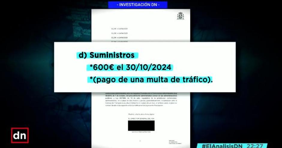 Imagen de la documentación sobre los pagos en metálico de Óscar Puente