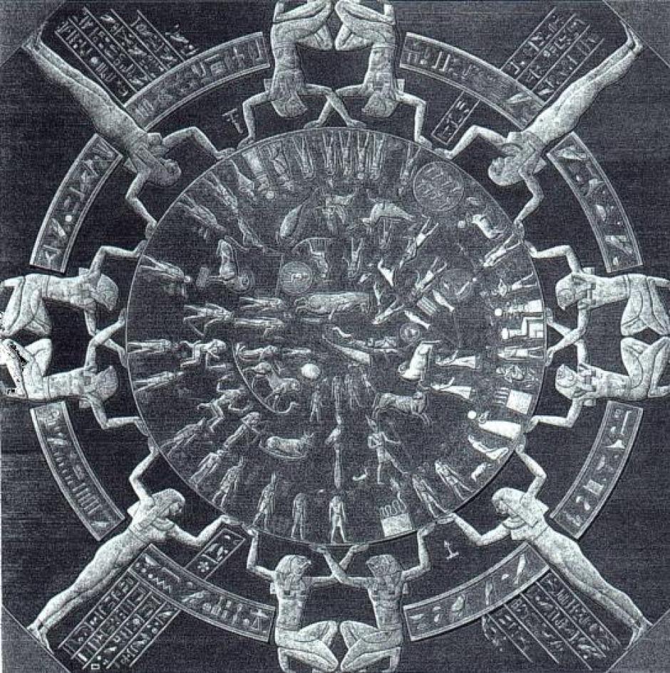 Grabado del siglo XIX del zodiaco de Dendera