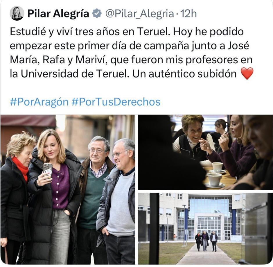 Mensaje en X de Pilar Alegría borrado horas después