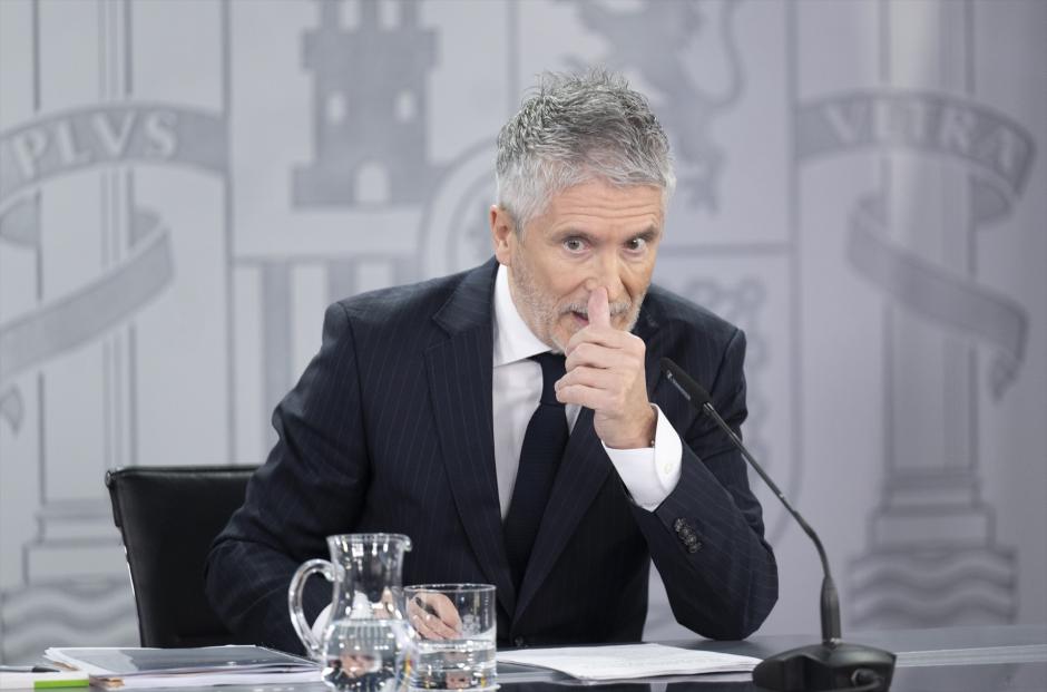 El ministro del Interior, Fernando Grande-Marlaska, durante la rueda de prensa posterior al Consejo de Ministros, a 20 de enero de 2026