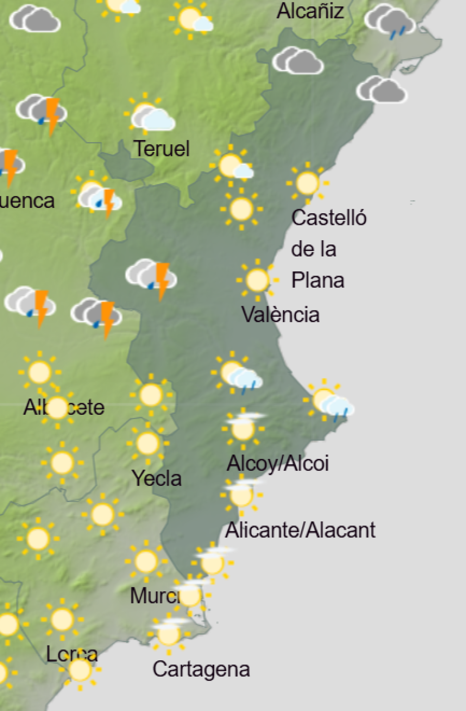 Imagen de Aemet con la previsión del tiempo en la Comunidad Valenciana este lunes 2 de febrero de 2026