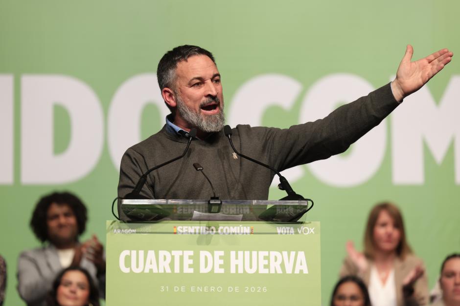 Santiago Abascal en un mitin en Cuarte de Huerva, Zaragoza