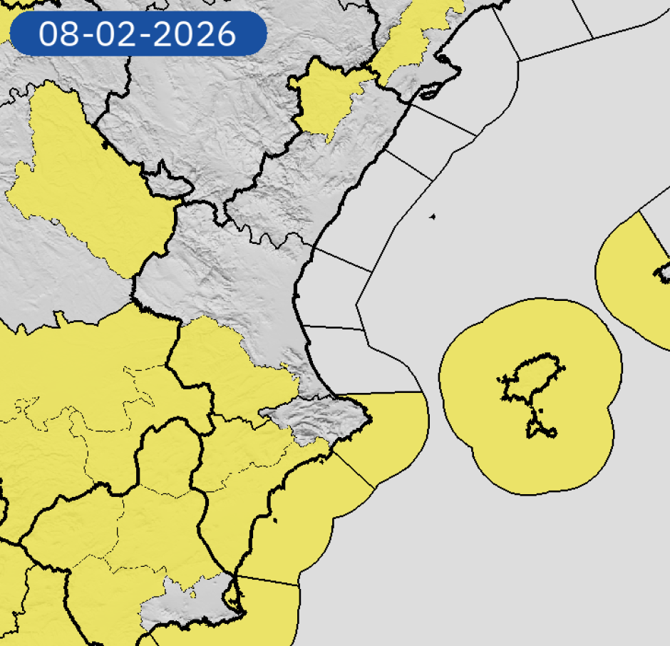 Aviso de Aemet para este domingo, 8 de febrero, en la Comunidad Valenciana