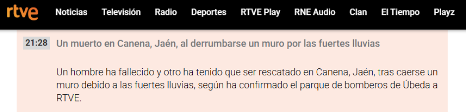 Directo de RTVE en el que mencionan la muerte del hombre en Canena (Jaén)