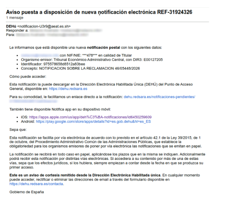 Correo electrónico que están recibiendo usuarios