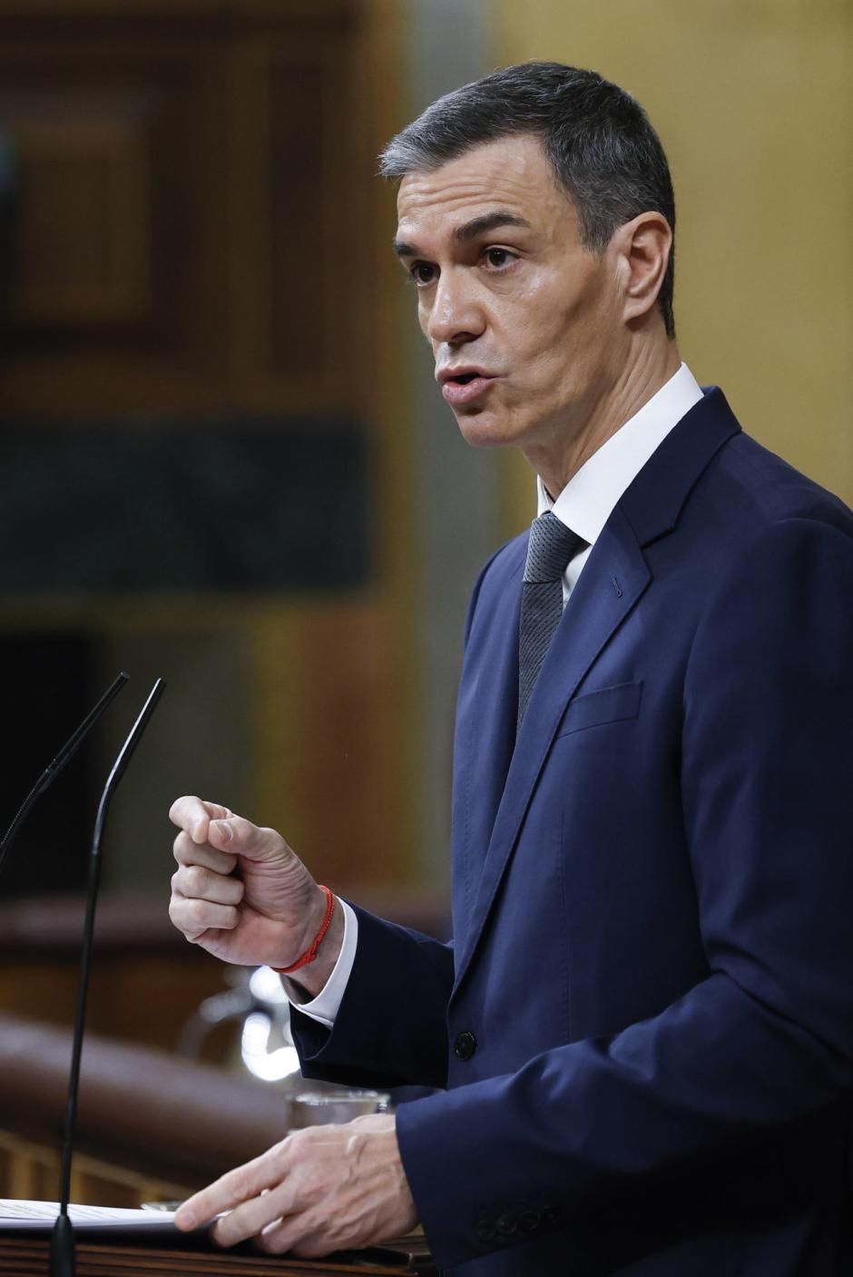 El presidente del Gobierno, Pedro Sánchez, durante su comparecencia ante el pleno del Congreso este miércoles