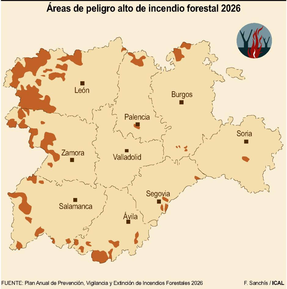 Áreas de peligro alto de incendio forestal 2026