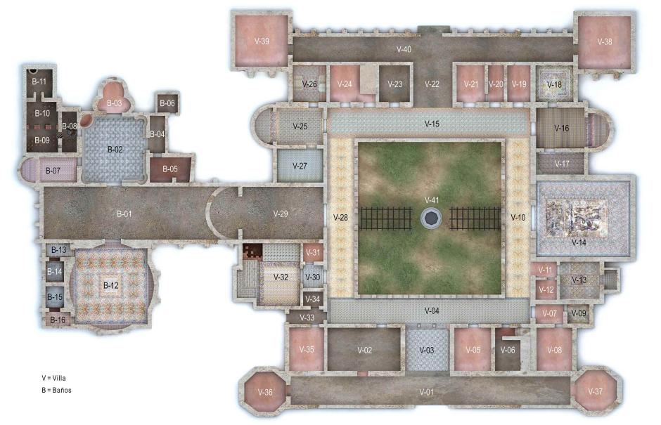 Plano de la villa romana con sus diferentes estancias