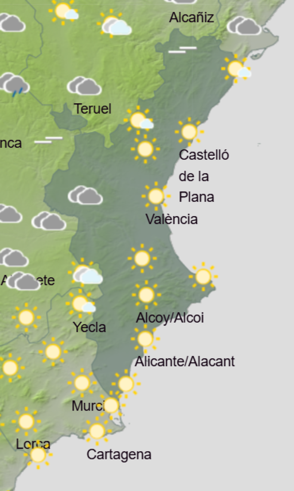 Mapa de Aemet con la previsión del tiempo en la Comunidad Valenciana este martes 17 de febrero de 2026