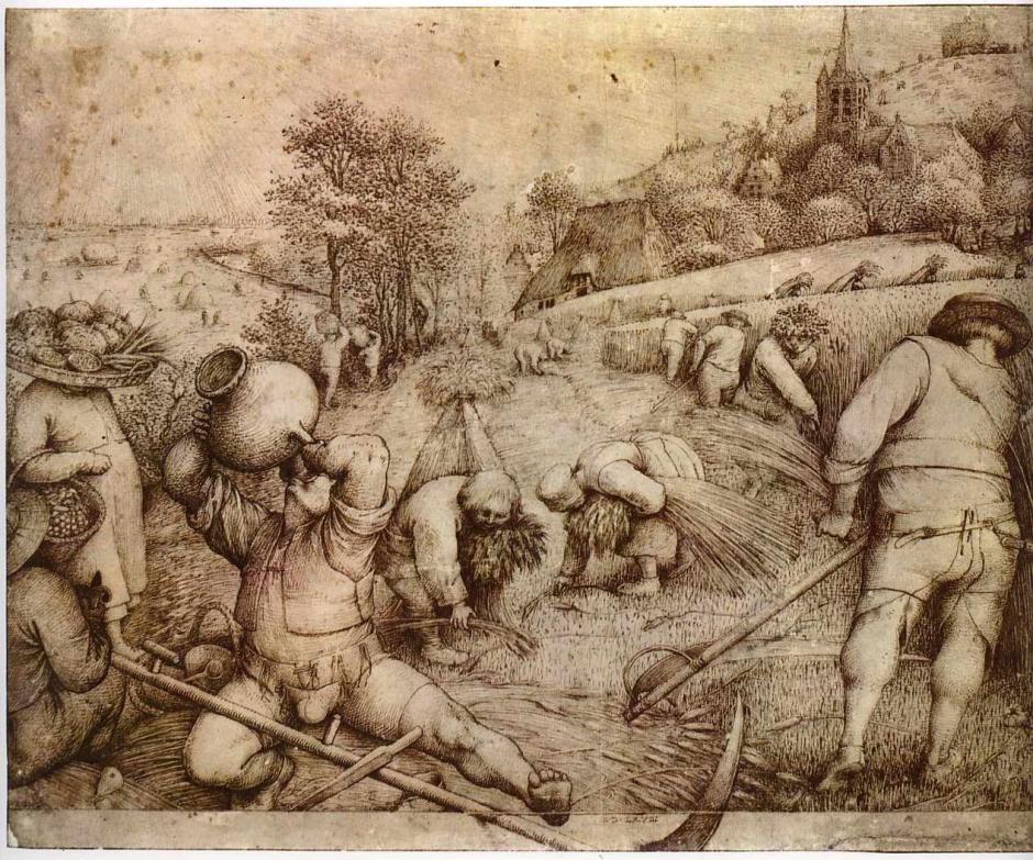 «El verano», dibujo de Pieter Bruegel el Viejo de 1568, muestra operarios segando con guadaña
