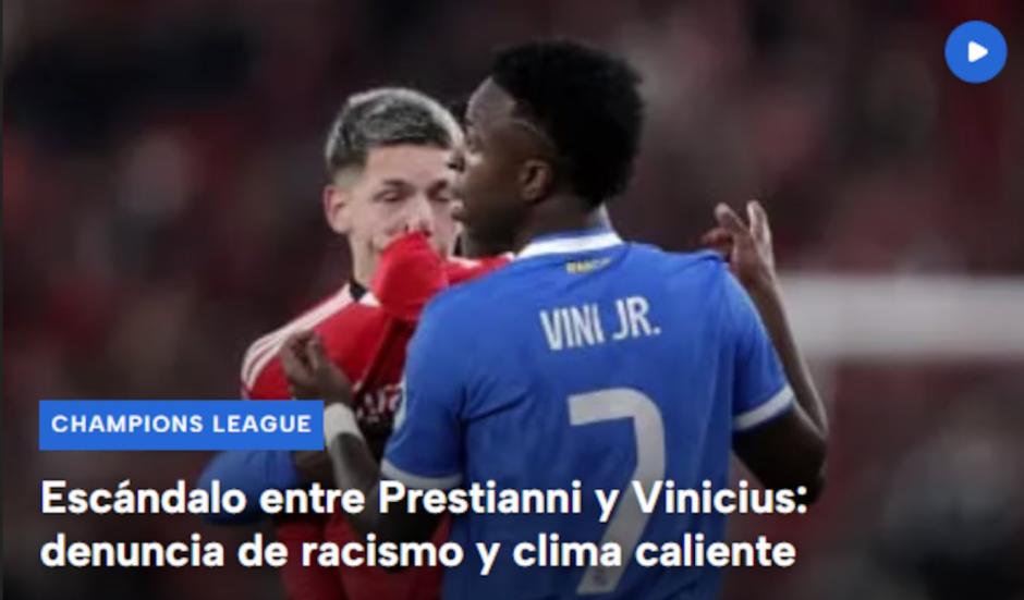 El también medio argentino TyC Sports también describió el episodio entre Vinicius y Prestianni como un "escándalo" y explicó que el "VAR no lo pudo constatar"