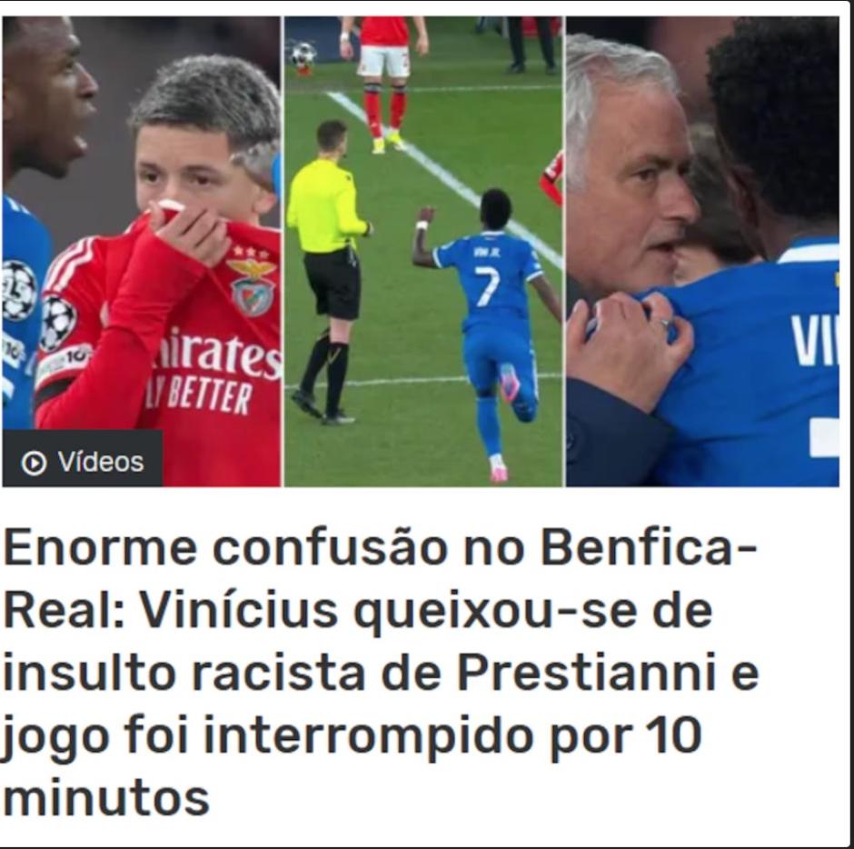 El diario portugués Record catalogó el episodio entre Vinicius y Prestianni como una "enorme confusión"