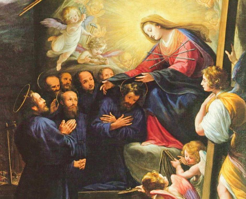 Los siete santos fundadores de los servitas, con su característico hábito negro