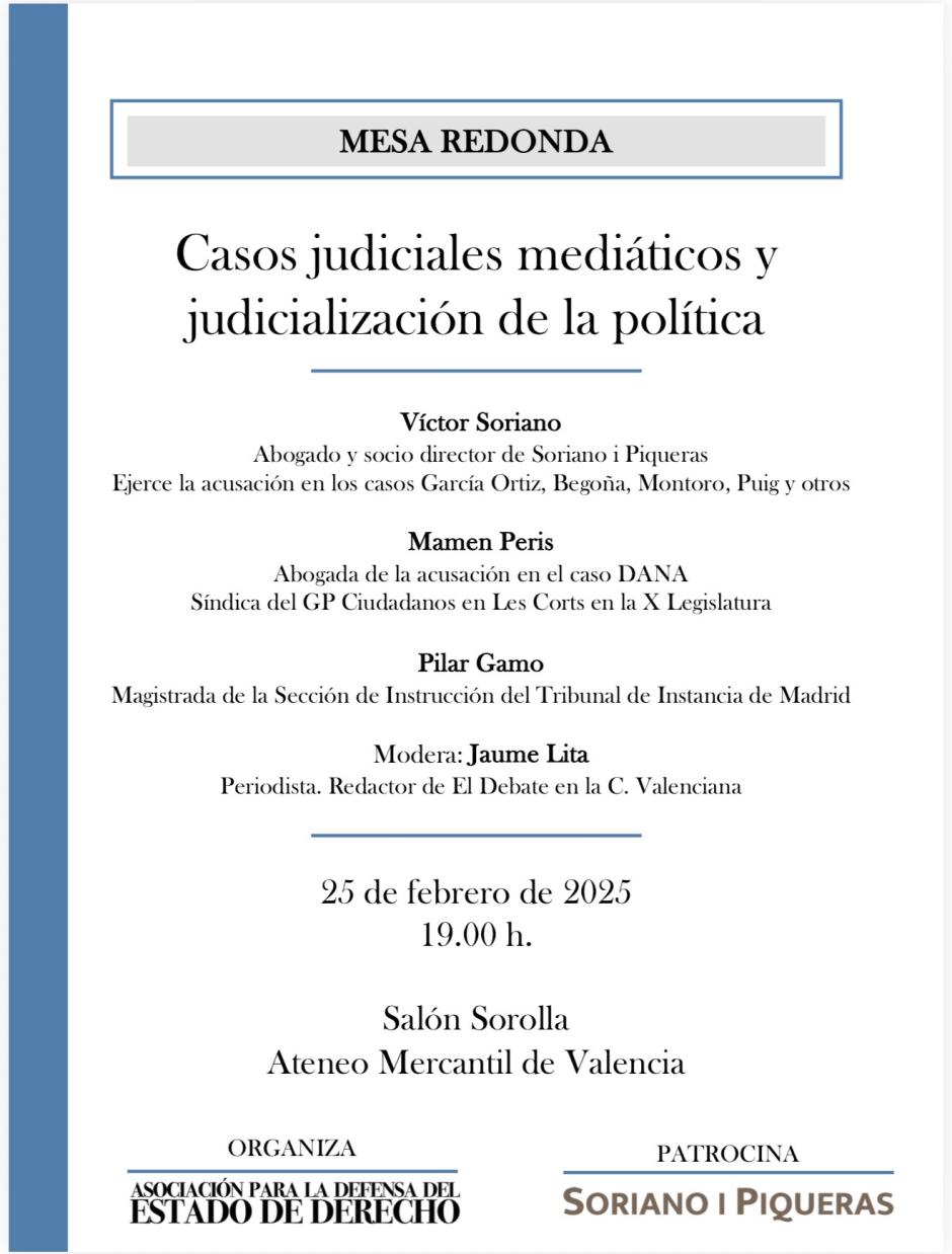 Cartel de ma mesa redonda del miércoles 25 de febrero en el Ateneo Mercantil de Valencia.