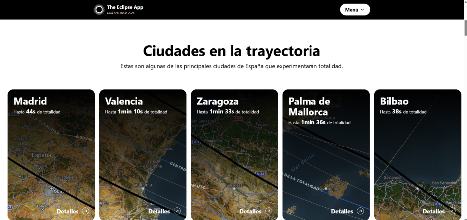 Algunas de las ciudades que vivirán la fase de totalidad del eclipse de agosto