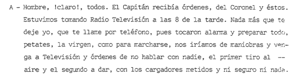 Llamada entre dos militares en la que se recoge la orden de «tirar a matar» en Televisión Española