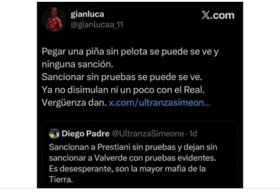 El post de 'X' de Prestianni