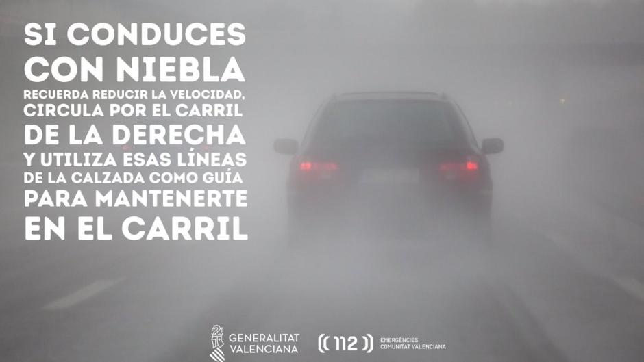 Imagen de los consejos para conducir con niebla que ha publicado la Generalitat Valenciana en X