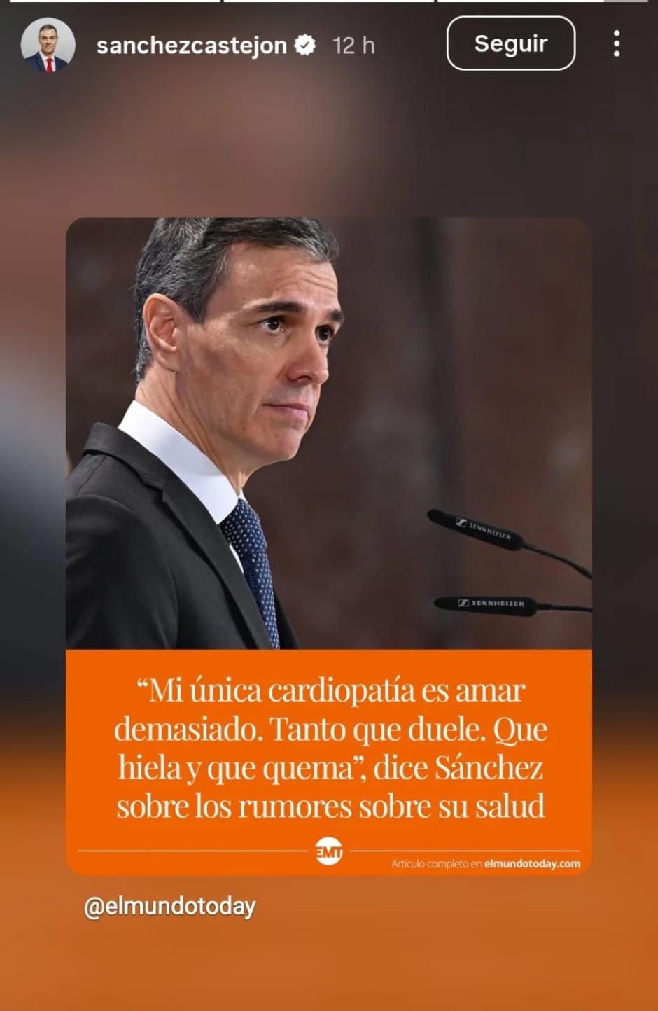 Historia de la cuenta de Instagram de Pedro Sánchez